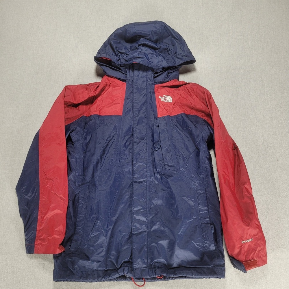 The North Face Boys HyVent Rain Jacket Navy Blue Grey Hooded Size Large 14/16